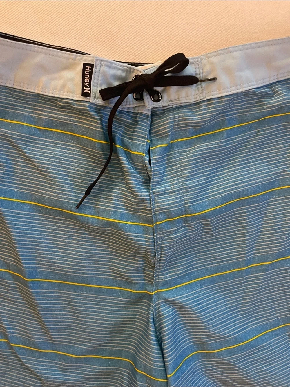 Hurley Blue Board Shorts with Yellow Stripe Accents Size 18/29